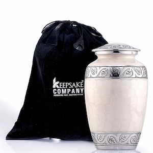 White Enameled Cremation Urn for Adult Ashes / Urns for Ashes Adult Male / Can be Engraved from Keepsake Company