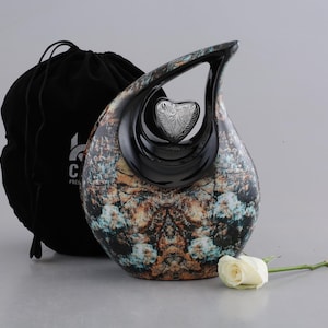 Teardrop Urn for Ashes Black Multicolor Marble, Urn for Human Ash, Cremation Urns for Adult Ashes, Ash Keepsake, Decorative & Cremation  Urn