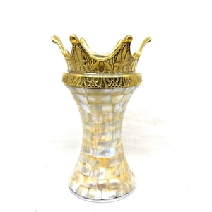 Mother of Pearl Tea Light Cremation Urn with Golden Crown - Medium Keepsake Urn for Ashes - Elegant Memorial Decor from Keepsake Company.