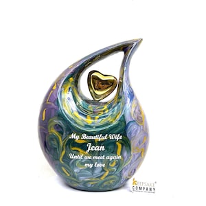 Colorful Heart Aluminum Urn for Human Ashes - Unique Tear Design, Thoughtful Memorial Present, Keepsake Container, Personalized Ash Urn