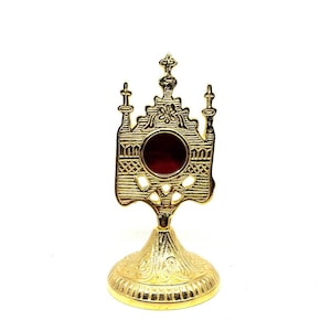 Brass Reliquary in 24 Carat Gold Plating - Small Reliquary - Monstrance -Reliquary - Relic Case - Brass Sacred Vessel Host Container