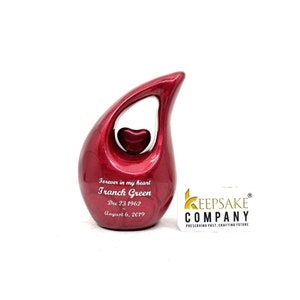 Red Teardrop Cremation Urn with Red Heart for Human Ashes - Urn For Ashes - Keepsake Urn - Funeral Urn - Memorial Urn - Personalized Urn