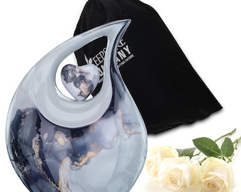 Keepsake Teardrop Urn, Multicolor Marble, Heart Detail (Adult Size)