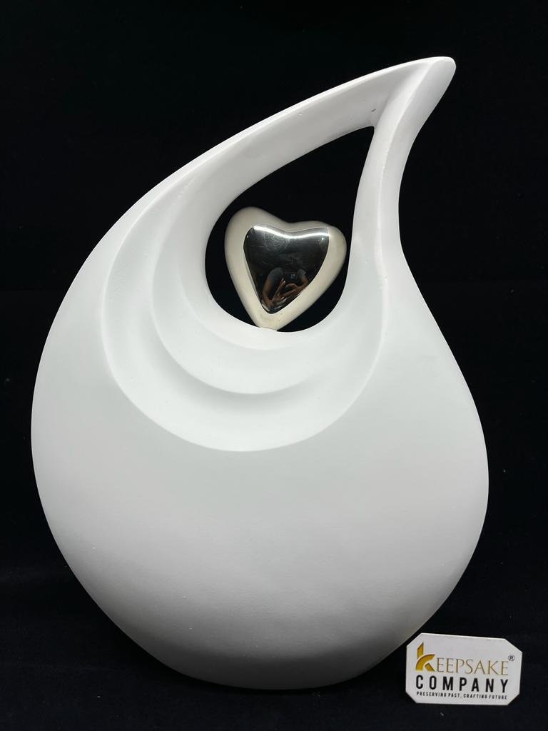 Premium White Teardrop Urn for Ashes - Cremation Urn for Adult Human Ashes - Elegant Keepsake Memorial Urns