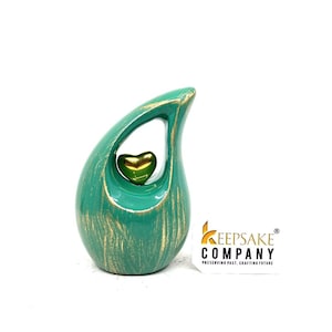 Green Teardrop Small Urns for Human Ashes with Heart - Mini Urns for Human Ashes - Ashes Urn - Keepsake Urns for Human Ashes - Mini Urn