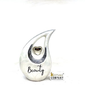 White Pearl Teardrop metal Cremation Urn in Medium size (6 Inches/ 15 centimeters) height - Memorial Urn - Ash Urn - Urn for Ashes - Urns