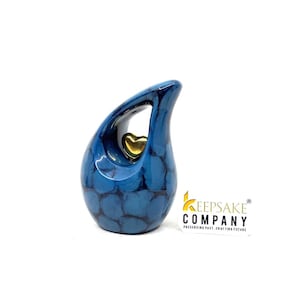 Blue Teardrop Small Urns for Human Ashes with Heart - Mini Urns for Human Ashes - Ashes Urn - Keepsake Urns for Human Ashes - Mini Urn