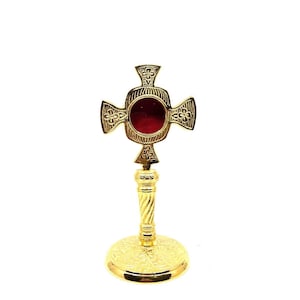 Brass Reliquary in 24 Carat Gold Plating - Small Reliquary - Monstrance -Reliquary - Relic Case - Brass Sacred Vessel Host Container