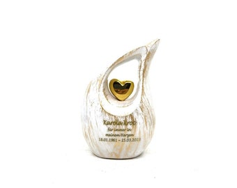 Gorgeous Golden White Small Urns for Human Ashes with Golden Heart - Mini Urn for Human Ashes - Ash Urn - Keepsake Urns for Human Ashes