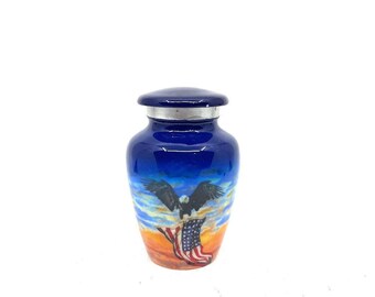 Handmade Patriotic Mini Urn – Aluminum US Flag, Eagle Memorial