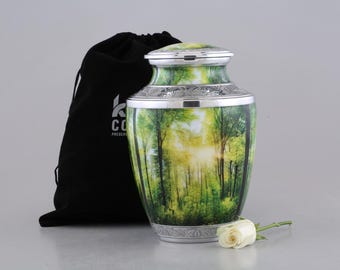 Grüner Dschungel / Wald Einäscherungs-Urne für Asche - anpassbares Andenken aus Aluminium