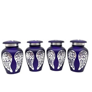 Purple Mini Keepsake Urns for Ashes – Angel Wings, Set of 4