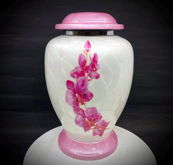 INTAJ Urna Funeraria Per Ceneri Umane Orchidea – Grande 27,9 Cm – Artigianale In Peltro Per Adulti Fino A 90 Kg