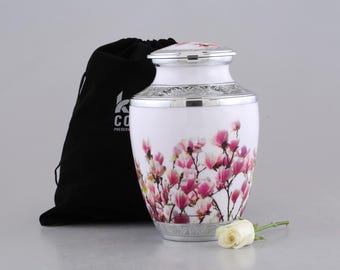 Magnolia Flower Cremation Urn, Aluminum Ash Container, Decorative Keepsake