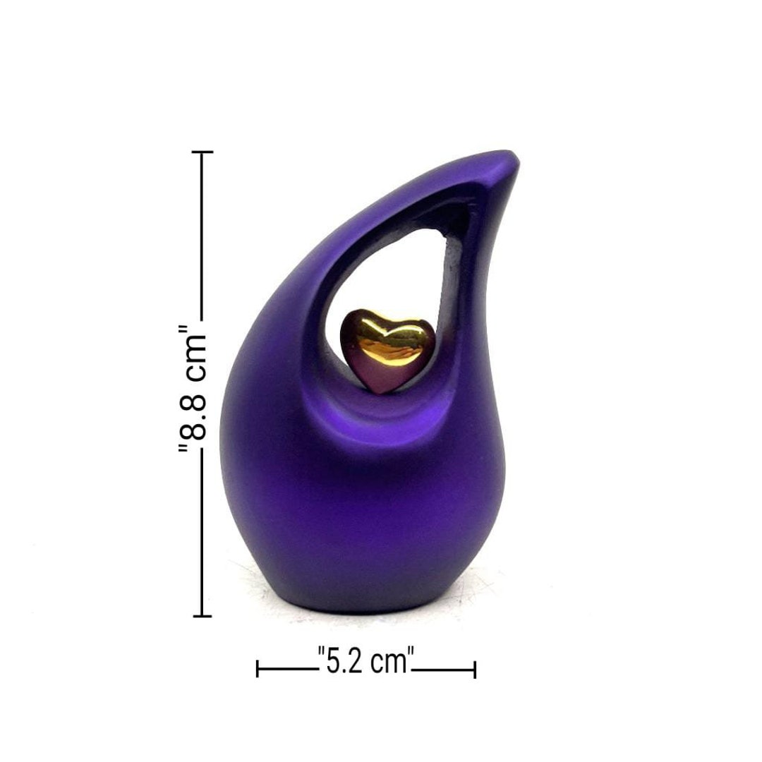 Purple Teardrop Small Urns for Human Ashes With Heart Mini Urns for