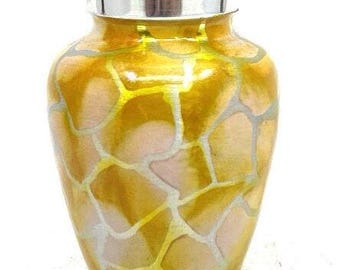 Engravable Yellow Keepsake Urn, Mini Memorial Urn, 3 cu in