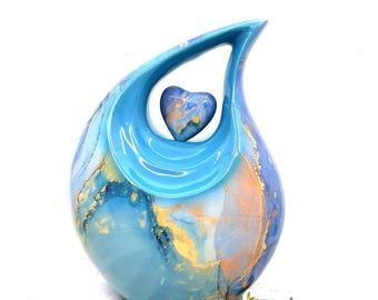 Cremation Urn: Marble Teardrop with Heart Accent in different sizes