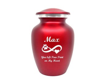 Red Pet Urn – Personalized Dog or Cat Ashes Keepsake