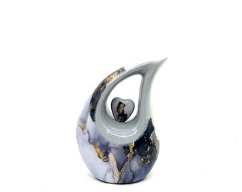 Teardrop Cremation Urn with Heart – Grey Multicolor Keepsake Urn