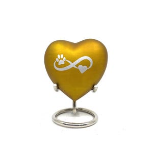 Heart-Shaped Pet Cremation Urn – Yellow Metal, Mini Keepsake