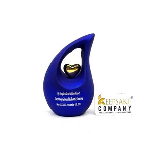 Blue Teardrop Mini Urn for Human Ashes - Small Keepsake Ashes Urn Memorial Container