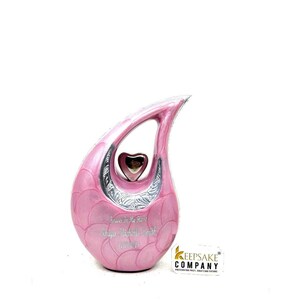 Pink Teardrop Cremation Urn with Silver Heart - Memorial Ash Urn