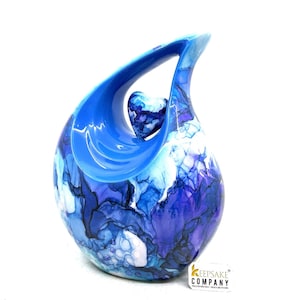 Tear Drop Urn for Ashes - Vibrant Aluminum Multicolor with Loving Heart Insert, Sympathy Gift, Ashes Holder, Urn for Human Ashes