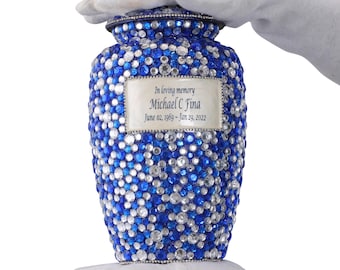 Blue & White Mosaic Cremation Urn – Handcrafted Keepsake Memorial