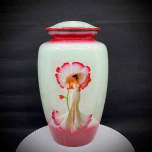 Pink Flower Lady Adult Urn - Engravable Full Size Urn for Human Ashes, Elegant Memorial Keepsake & Remembrance