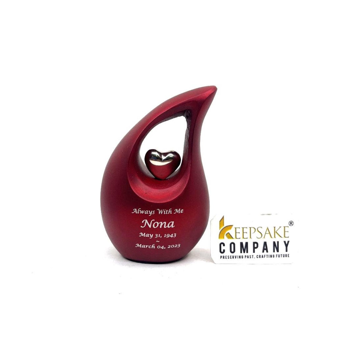 Red Teardrop Small Urns for Human Ashes With Heart Mini Urns Etsy