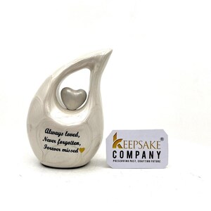 Pearl White Teardrop Mini Cremation Urn with Heart