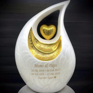 White Companion Urn with Golden Heart for Ashes - Double Adult Cremation Urn & Memorial Keepsake for Loved Ones from Keepsake Company