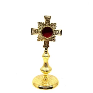 Brass Reliquary in 24 Carat Gold Plating - Small Reliquary - Monstrance -Reliquary - Relic Case - Brass Sacred Vessel Host Container
