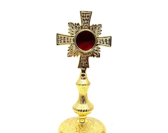 Brass Reliquary in 24 Carat Gold Plating - Small Reliquary - Monstrance -Reliquary - Relic Case - Brass Sacred Vessel Host Container