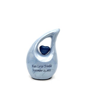 Sky Blue Teardrop Small Urns for Human Ashes with Heart - Mini Urns for Human Ashes - Ashes Urn - Keepsake Urns for Human Ashes - Mini Urn