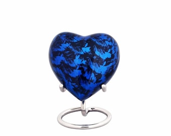 Heart Cremation Urn – Blue Metal Keepsake Urn (3 Cubic Inches)