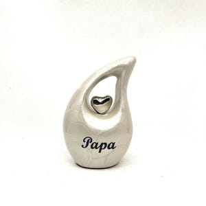 Pearl White Teardrop Keepsake Urn with Silver Heart, Mini Memorial Urn