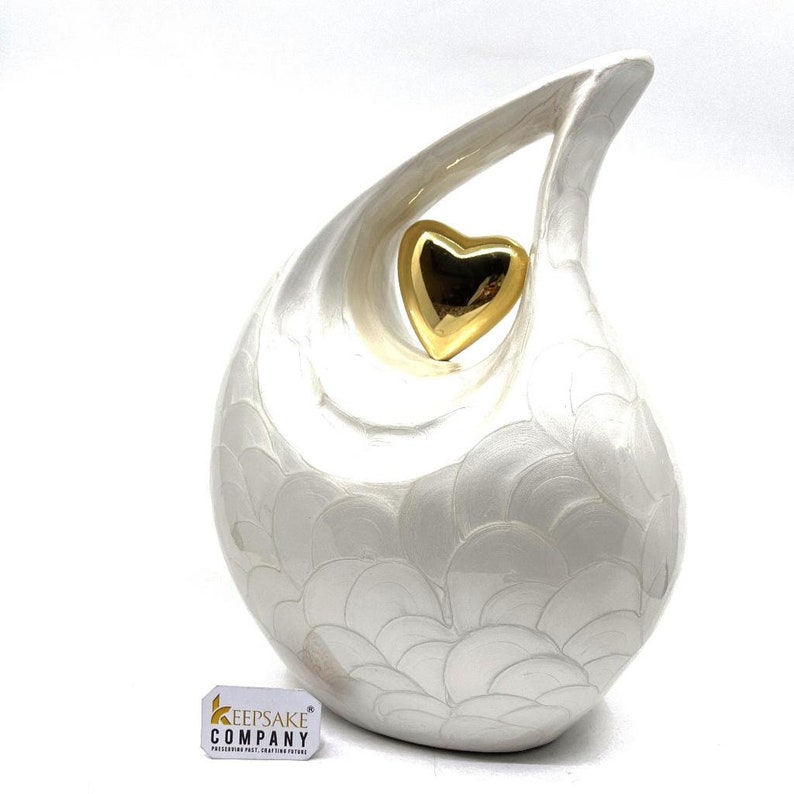 White Pearl Teardrop Cremation Urns for Adult Ashes Urn Etsy