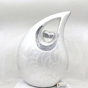 Extra Large White Pearl Cremation Urn: Teardrop Shape, Engraved Option