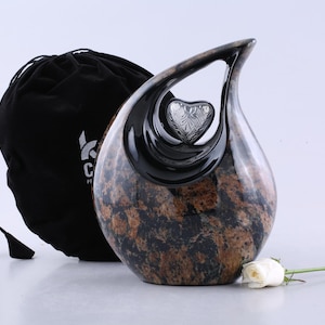 Teardrop Urn for Ashes Brown Black Marble, Urn for Human Ash, Cremation Urns for Adult Ashes, Ash Keepsake, Decorative & Cremation  Urn