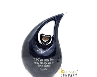 Black Pearl Teardrop metal Cremation Urn in Medium size (6 Inches/ 15 centimeters) height - Memorial Urn - Ash Urn - Urn for Ashes - Urns