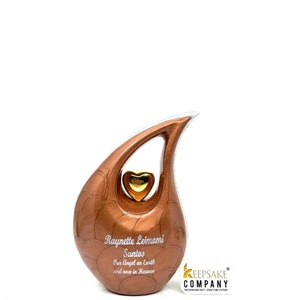 Brown Pearl Teardrop metal Cremation Urn in Medium size (6 Inches/ 15 centimeters) height - Memorial Urn - Ash Urn - Urn for Ashes - Urns