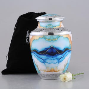 Blue Marble Urn for Adult Ashes, Cremation Urns for Human Ashes, Decorative Burial Urn for Man or Woman, Customizable Keepsake Funeral Urn