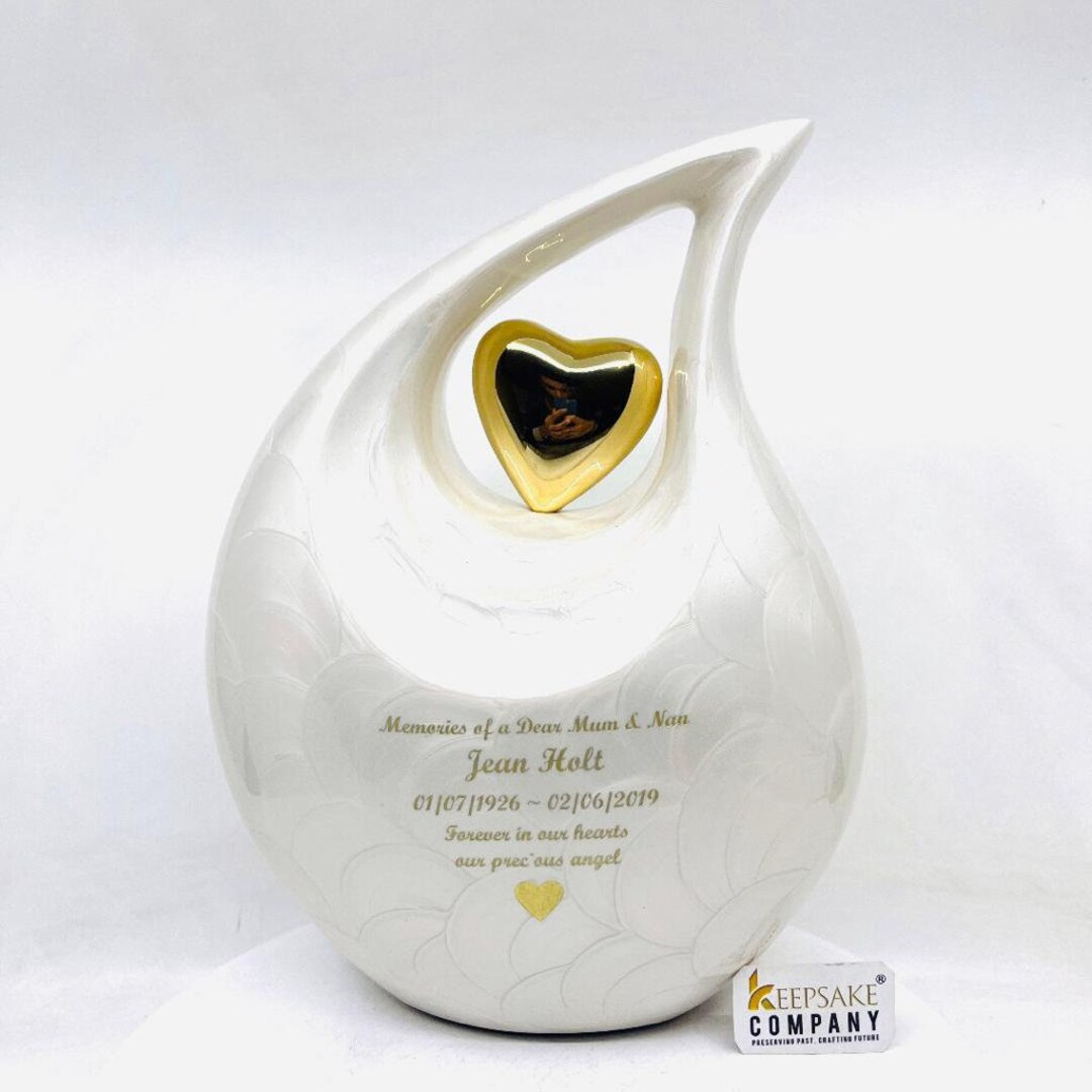 White Pearl Teardrop Cremation Urns for Adult Ashes Urn Urns for Ashes