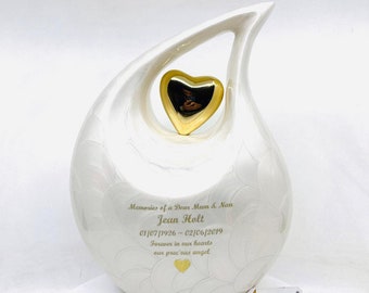 White Pearl Teardrop Cremation Urns for Adult Ashes - Urn - Urns for Ashes Adult Male - Urns for Human Ashes -  Cremation Urn - Funeral Urn