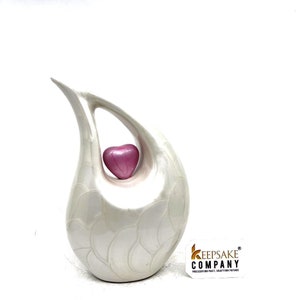 White Small Teardrop Urn for Human Ashes 6 Inch Keepsake Memorial Decorative Cremation Urn Gift