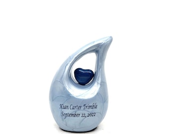 Sky Blue Teardrop Mini Urn with Heart – Keepsake Urn for Ashes