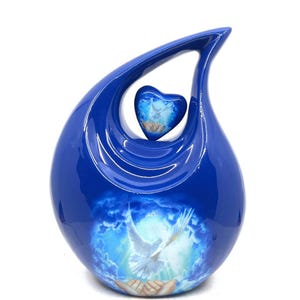 Urna funerária Blue Teardrop – Urna White Dove para adultos com detalhe em forma de coração