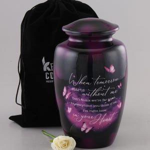 Purple Butterfly Urn for Human Ashes  - Adult Memorial Keepsake with Multiple Design option, Personalized Elegant Aluminum Urn for Ashes