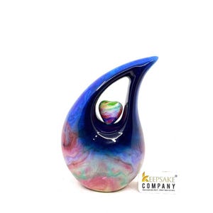 Teardrop Cremation Urn – Multicolored, Silver Heart Memorial, 6" Medium